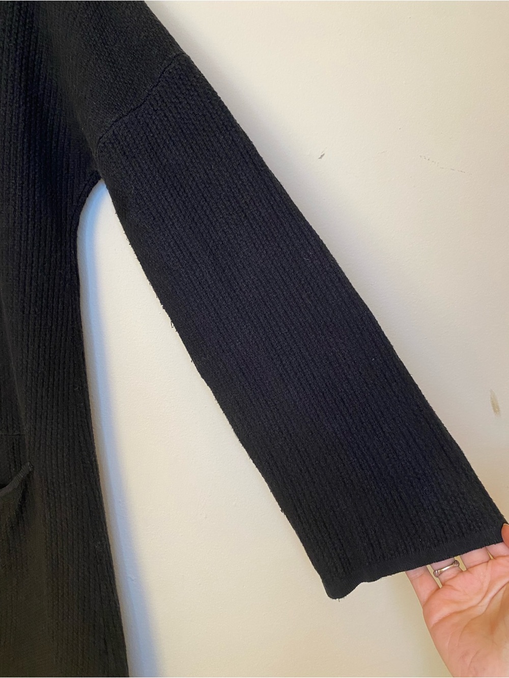 GUDRUN SJODEN Cotton Waffle Knit Button Front Long Cardigan Black Sz Small READ - Picture 5 of 11